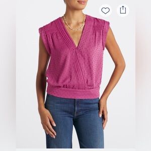 Mason Belle Pink Faux Wrap Blouse M Dotted Sleeveless Workwear Office Top